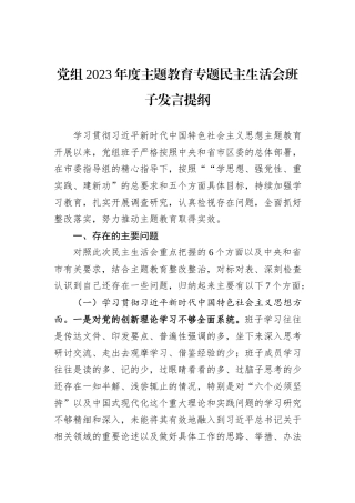党组2023年度主题教育专题民主生活会班子发言提纲