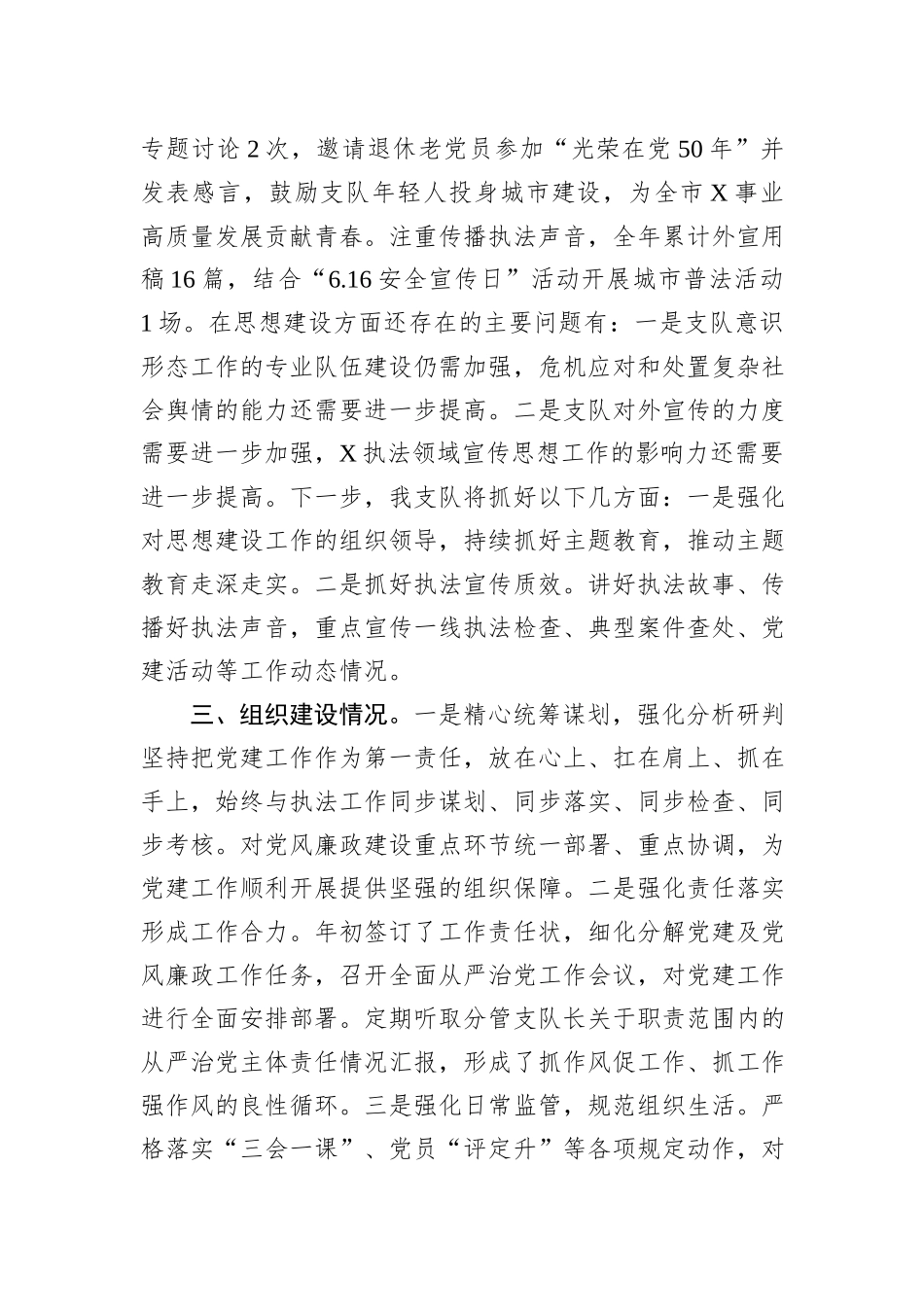 执法支队2023年度落实全面从严治党主体责任述职报告_第3页