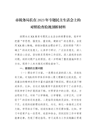 市税务局长在2023年专题民主生活会上的对照检查检视剖析材料