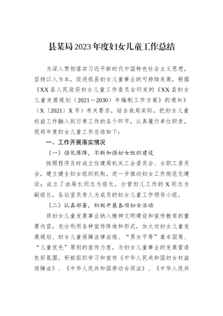 县某局2023年度妇女儿童工作总结