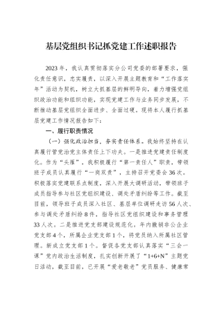 基层党组织书记抓党建工作述职报告