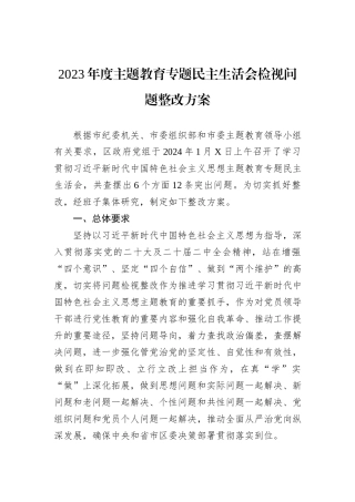 2023年度主题教育专题民主生活会检视问题整改方案