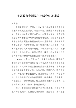 主题教育专题民主生活会点评讲话