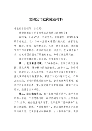 集团公司竞岗陈述材料