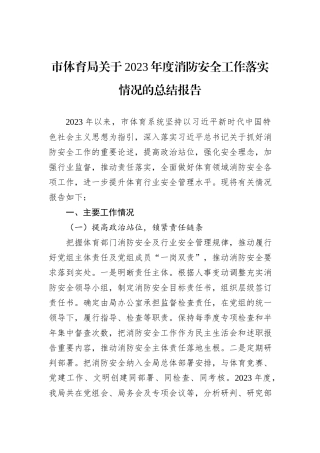 市体育局关于2023年度消防安全工作落实情况的总结报告