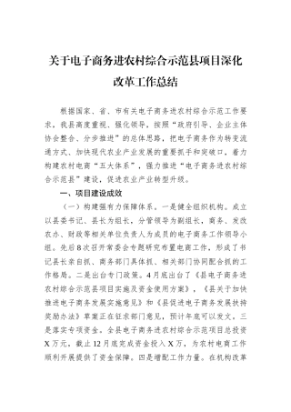 关于电子商务进农村综合示范县项目深化改革工作总结