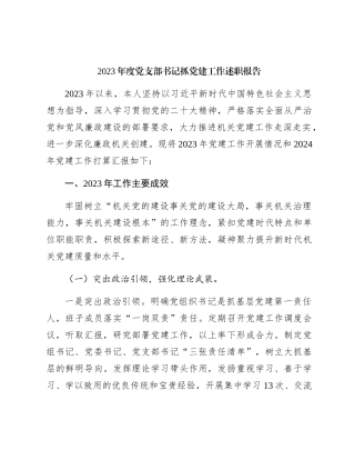 2023年度党支部书记抓党建工作述职报告3600字