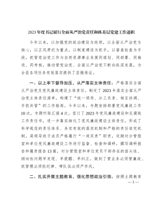 2023年度书记履行全面从严治党责任和抓党建述职报告2400字