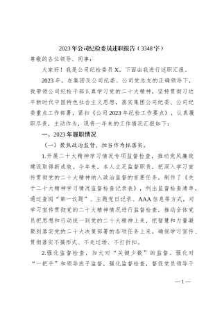 2023年国企纪检委员述职报告