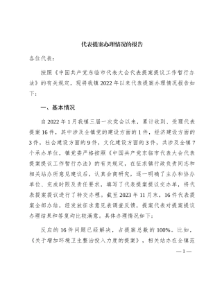 代表提案办理情况的报告（乡镇）