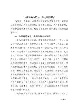 党建办主任2023年度述职报告2400字（乡镇）