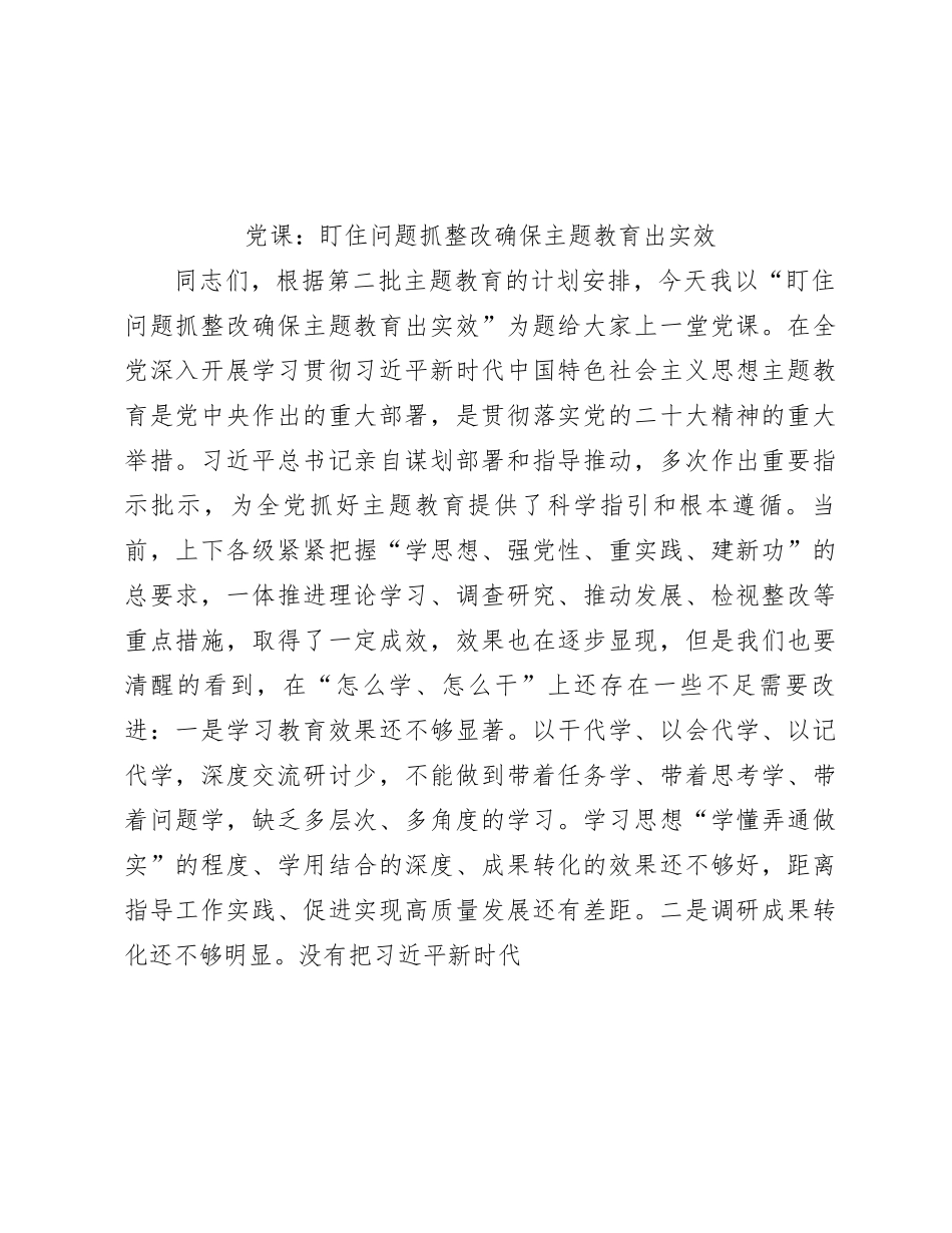 党课：盯住问题抓整改 确保主题教育出实效4800字_第1页