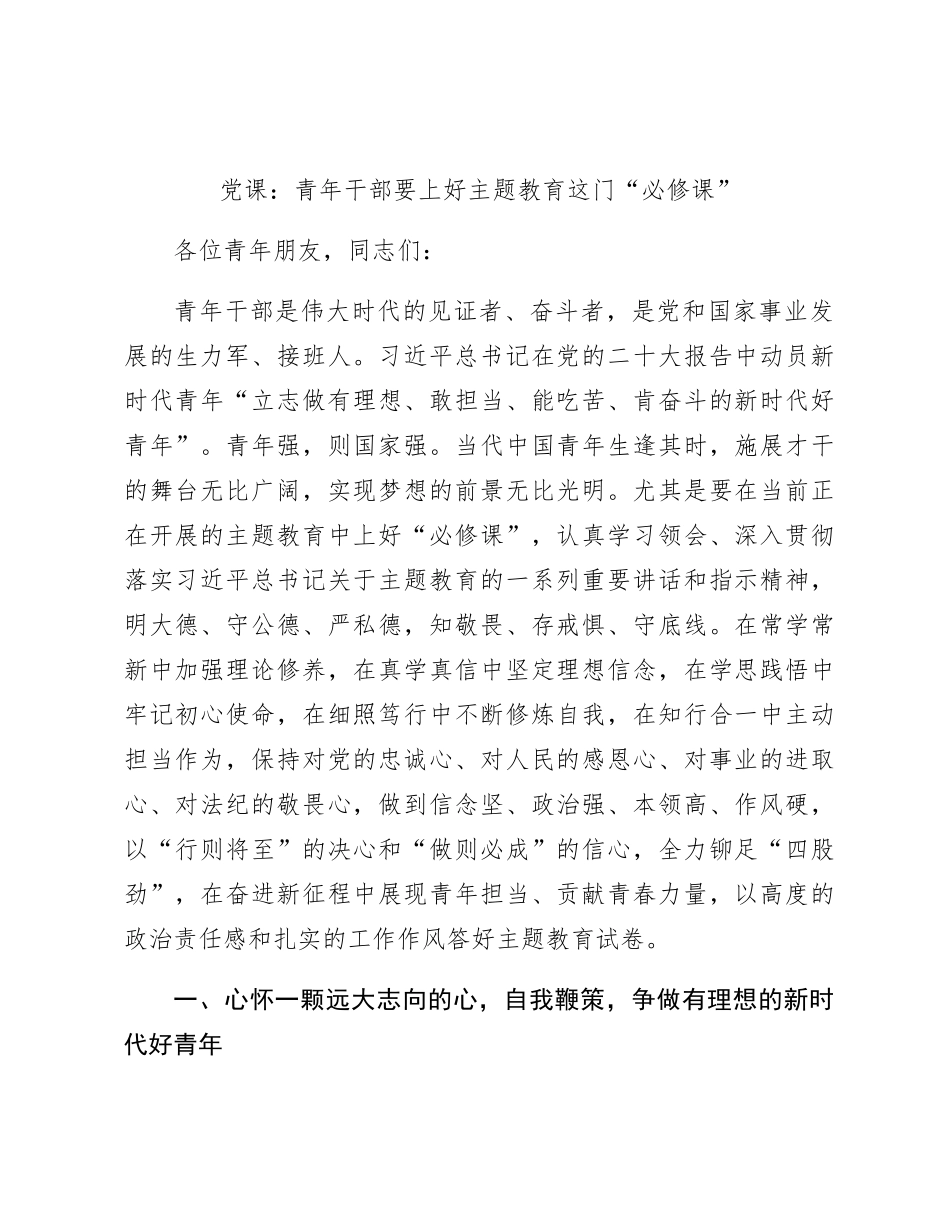 党课：青年干部要上好主题教育这门“必修课”_第1页