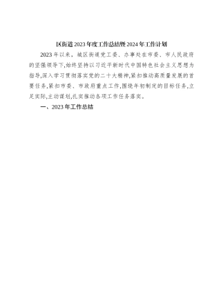 区街道2023年度工作总结暨2024年工作计划(1)