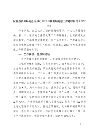 区自然资源局党总支书记2023年抓基层党建工作述职报告