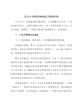 县2023年优化营商环境工作总结汇报