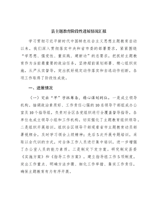 县区主题教育阶段性进展情况总结汇报2900字