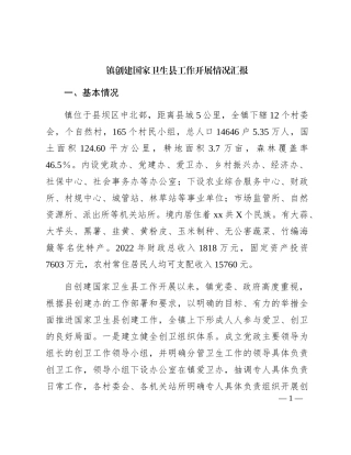 乡镇创建国家卫生县工作开展情况总结汇报