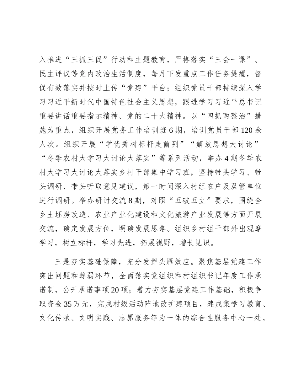 乡镇书记2023年度履行抓基层党建工作职责情况报告3000字（党建述职）_第2页