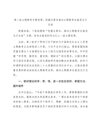 主题教育党课：把握总要求 推动主题教育在基层见行见效