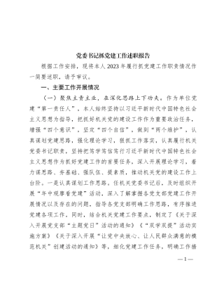 党委书记抓党建工作述职报告