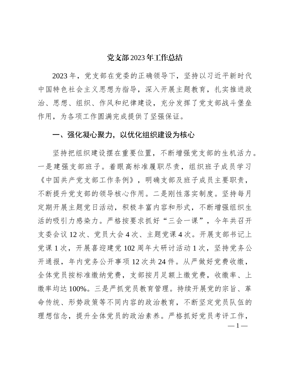 党支部2023年工作总结1500字（党建总结）_第1页