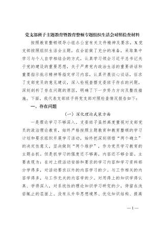 党支部班子主题教育暨教育整顿专题组织生活会对照检查材料