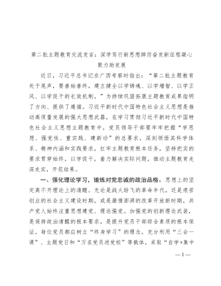 第二批主题教育交流发言：深学笃行新思想 踔厉奋发新征程 凝心聚力助发展