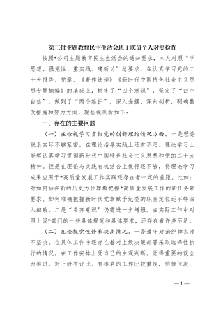 第二批主题教育民主生活会班子成员个人对照检查（新四个对照）