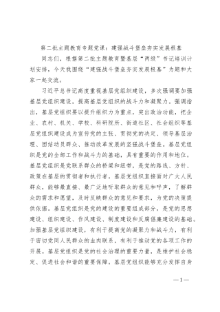 第二批主题教育专题党课：建强战斗堡垒夯实发展根基