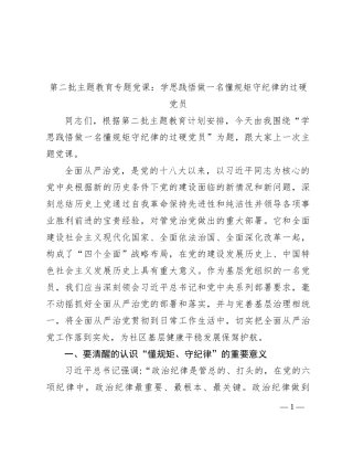 第二批主题教育专题党课：学思践悟 做一名懂规矩 守纪律的过硬党员