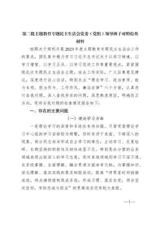 第二批主题教育专题民主生活会党委（党组）领导班子对照检查材料