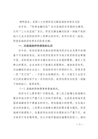调研报告：发挥人大优势防范化解县域政府债务风险