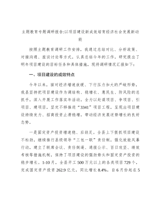 调研报告：以项目建设新成效培育经济社会发展新动能