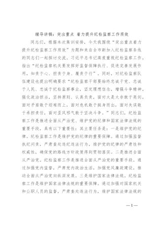 辅导讲稿：突出重点 着力提升纪检监察工作质效