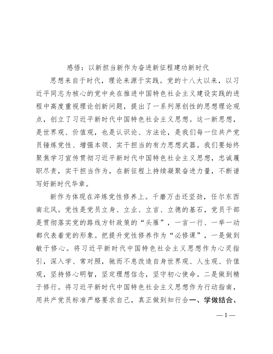 感悟：以新担当新作为  奋进新征程建功新时代_第1页