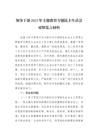 领导干部2023年主题教育专题民主生活会对照发言材料
