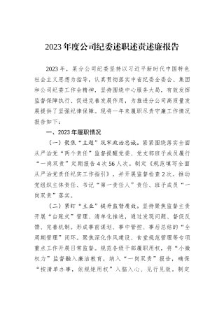2023年度公司纪委述职述责述廉报告