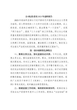 公司纪检委员2023年述职报告
