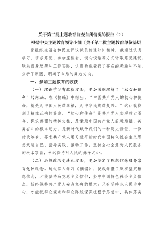 关于第二批主题教育自查自纠情况的报告（2）