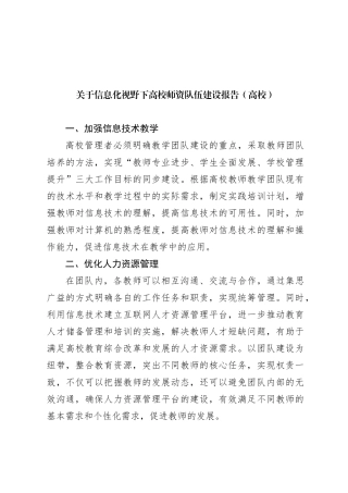 关于信息化视野下高校师资队伍建设报告（高校）