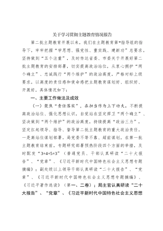 关于学习贯彻主题教育情况报告