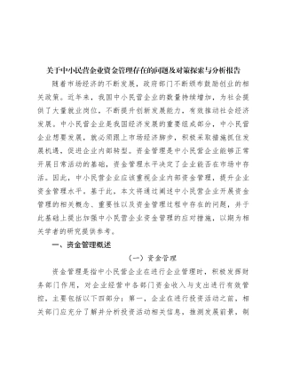 关于中小民营企业资金管理存在的问题及对策探索与分析报告