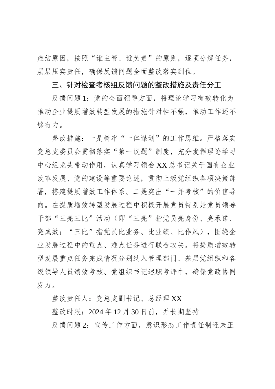 国企公司党总支关于落实2023年全面从严治党（党建）责任情况检查考核反馈意见的整改方案_第2页