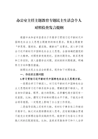 办公室主任主题教育专题民主生活会个人对照检查发言提纲