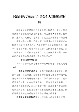 民政局长专题民主生活会个人对照检查材料