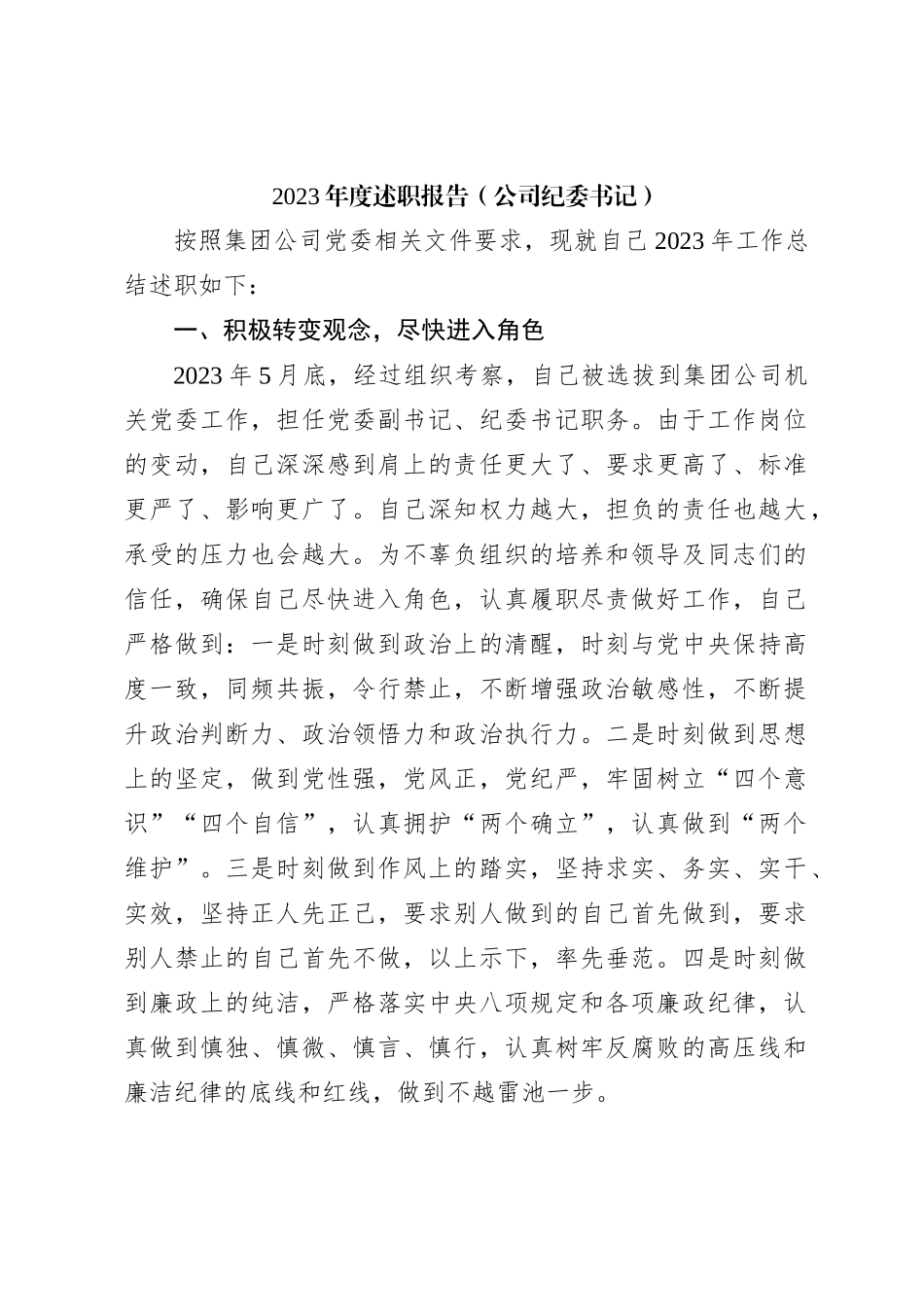 2023年度述职报告（公司纪委书记）_第1页