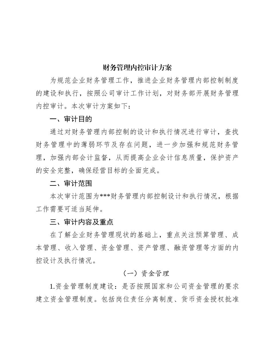 财务管理内控审计方案_第1页
