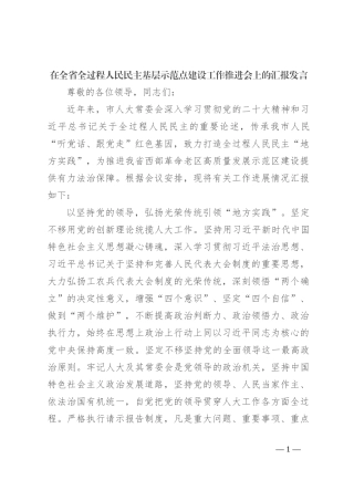 在全省全过程人民民主基层示范点建设工作推进会上的汇报发言
