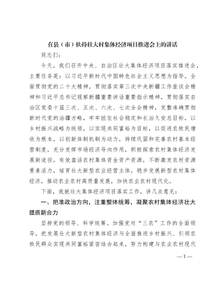 在县（市）扶持壮大村集体经济项目推进会上的讲话